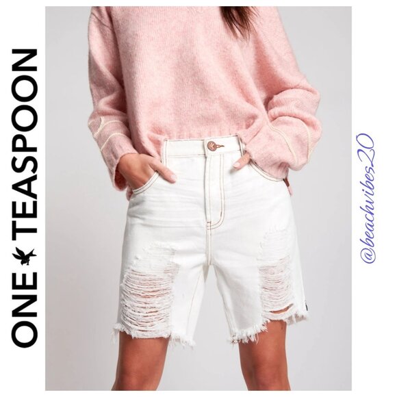 ONE TEASPOON Stevies Long Boyfriend Short White Beauty 25 NWT O-291 *FLAW* - Picture 2 of 11